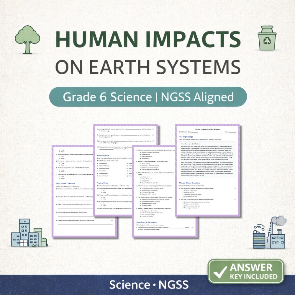 Grade 6 Science Bundle | Sustainability, Hazards & Earth Systems NGSS Worksheets — included worksheet 2