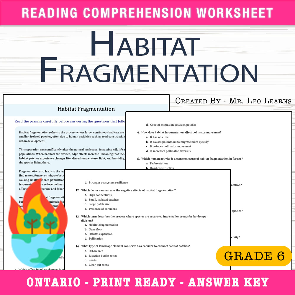 Grade 6 Science worksheet worksheet — Grade 6 Science – Habitat Fragmentation Worksheet for Comprehension | PDF + Answer K…