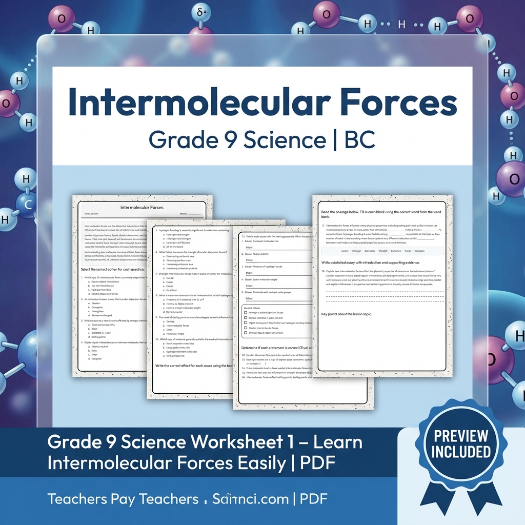 Grade 9 Science Lesson Bundle | BC Framework Focused Worksheets — included worksheet 8