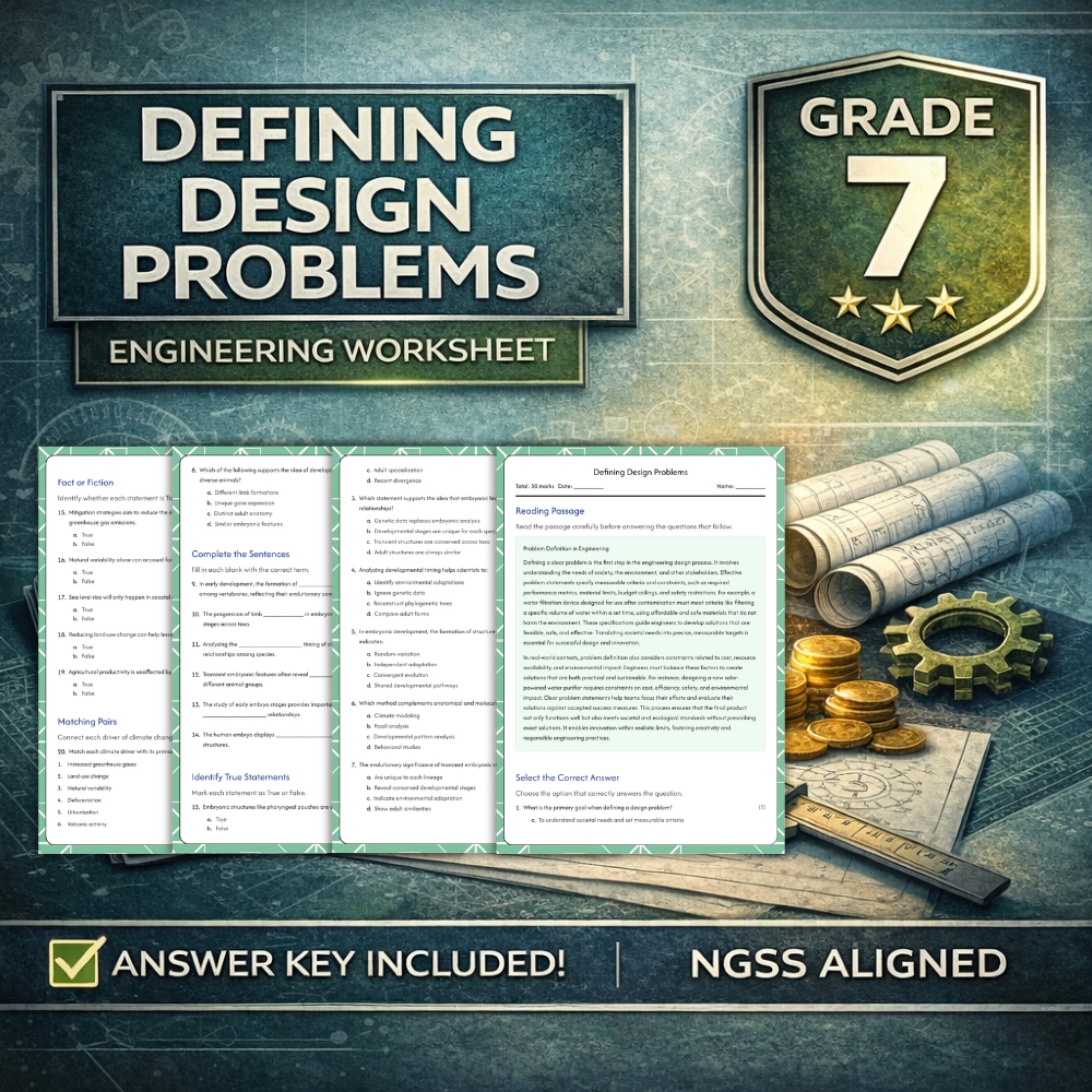 Grade 7 Science g7 ngss worksheet — 7th Grade Science | Defining Design Problems NGSS Worksheet (Answer Key)
