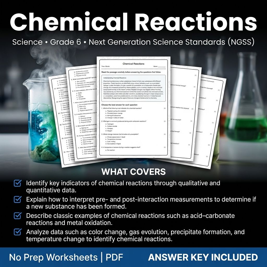 6th Grade Science | Chemical Reactions Worksheet & Answer Key (Printable PDF)