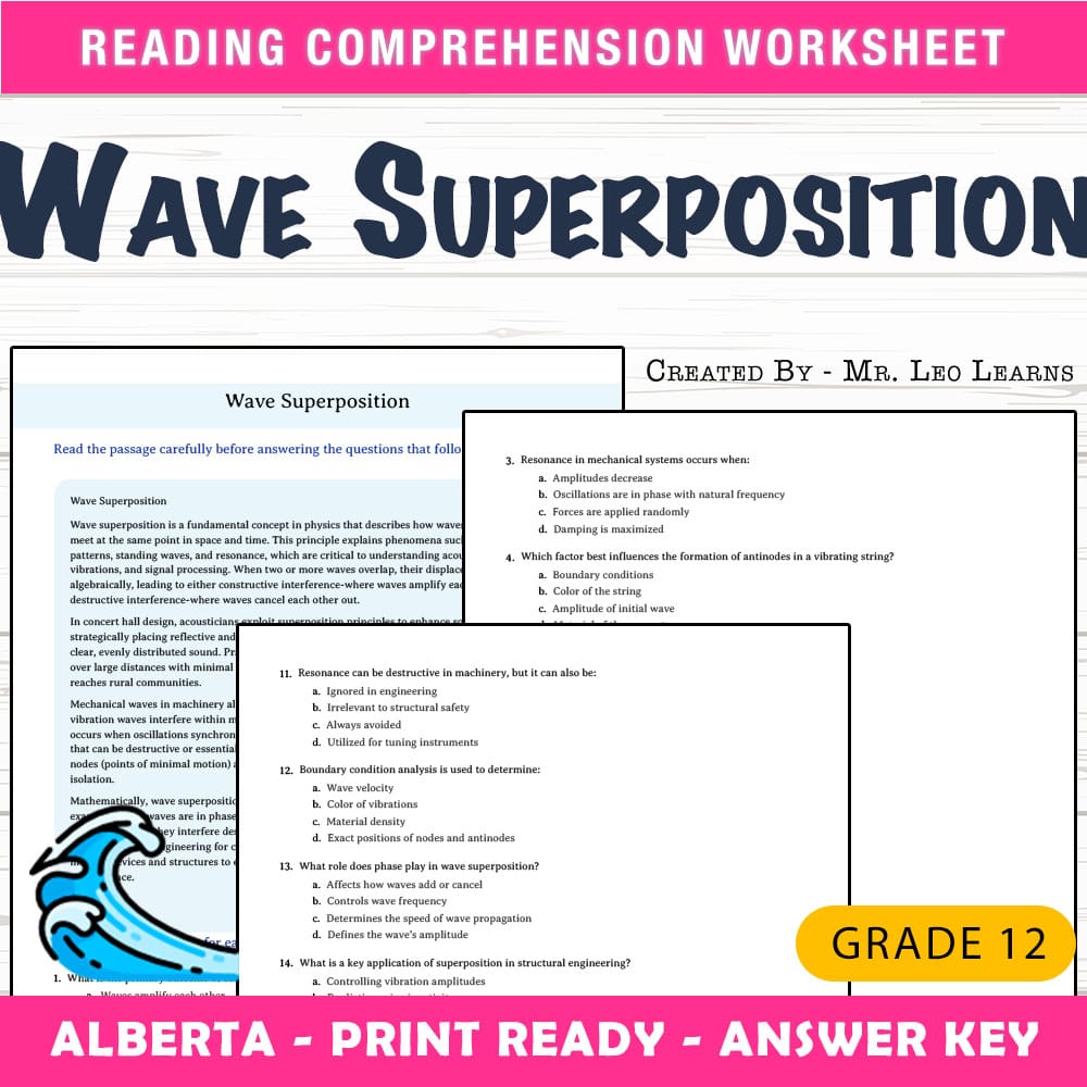 Grade 12 Science worksheet mcq paper worksheet — Grade 12 Science — Worksheet MCQ Paper for Mastering Wave Superposition —…