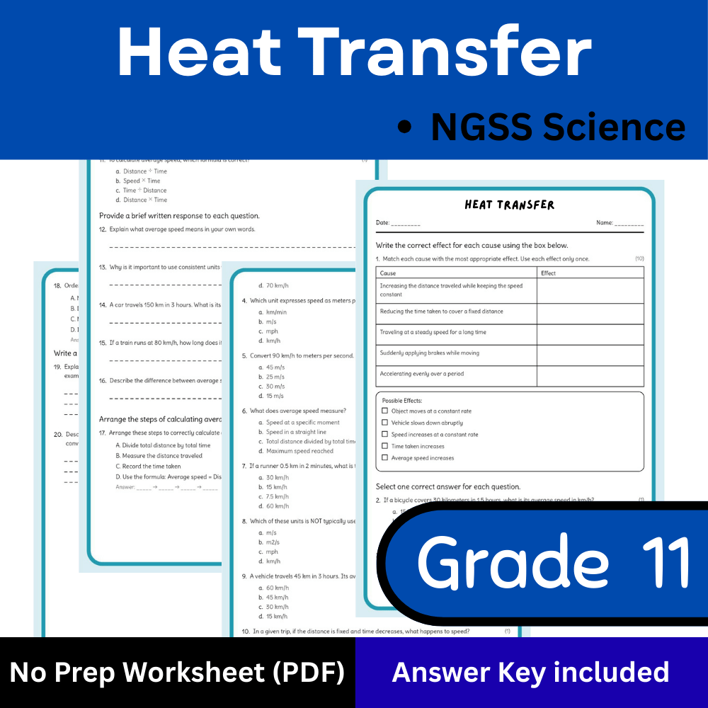 Grade 11 Science – Heat Transfer Worksheet (NGSS Aligned) + Answer Key (PDF)