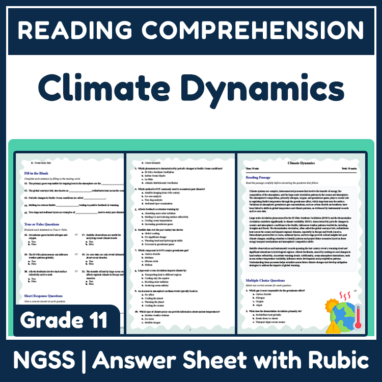 Grade 11 Science reading worksheets worksheet — Grade 11 Science | Climate Dynamics Reading Worksheet PDF (Answer Key & Ru…
