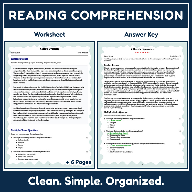 Grade 11 Science reading worksheets worksheet — Grade 11 Science | Climate Dynamics Reading Worksheet PDF (Answer Key & Ru…