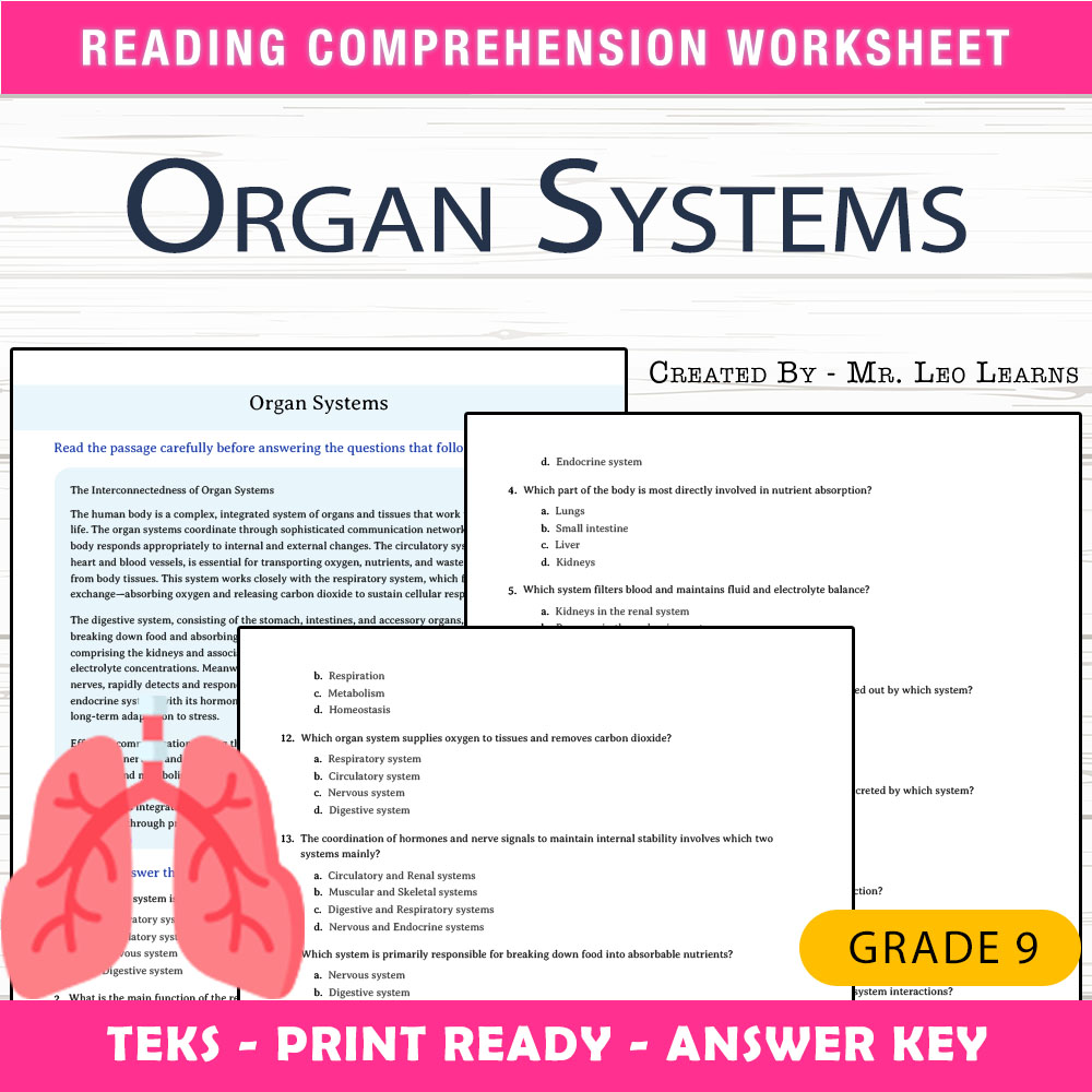Grade 9 Science worksheet worksheet — Grade 9 Science – Organ Systems Worksheet for Mastery | PDF + Answer Key — page 1