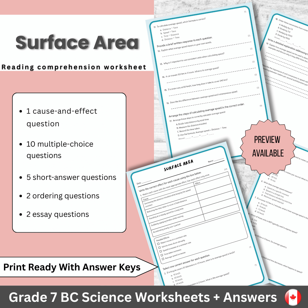 Grade 7 Science Surface Area Worksheet – Cell Size & Adaptations (PDF)