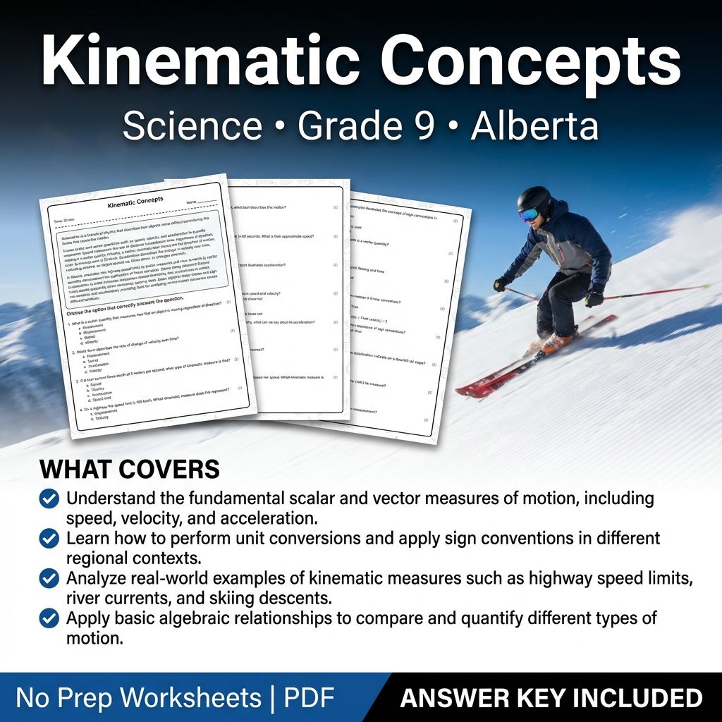 Kinematic Concepts Grade 9 Science Worksheet | Alberta Standards