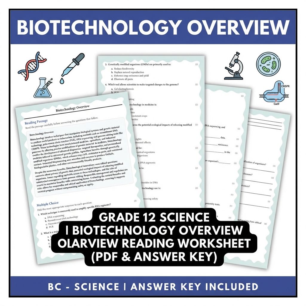 Grade 12 Science | Biotechnology Overview Reading Worksheet (PDF & Answer Key)