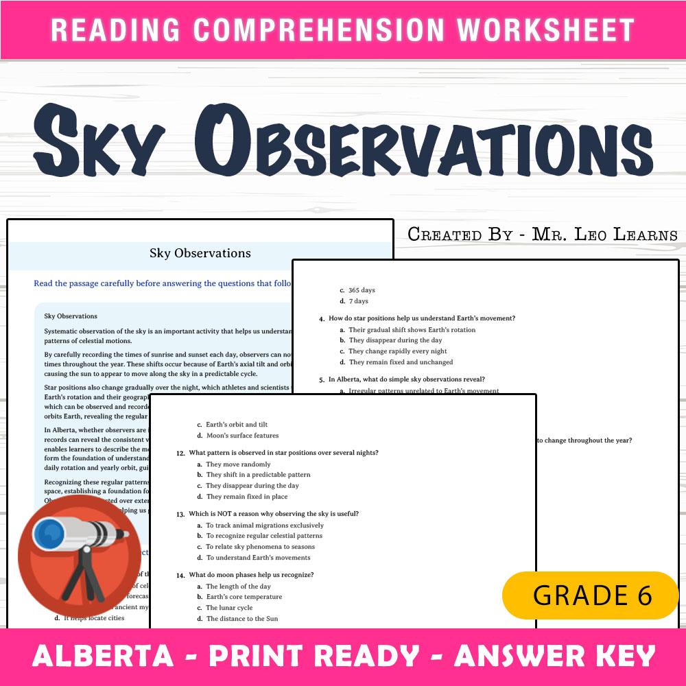 Grade 6 Science worksheet mcq paper worksheet — Grade 6 Science — Sky Observations Worksheet MCQ Paper for Mastery — page 1
