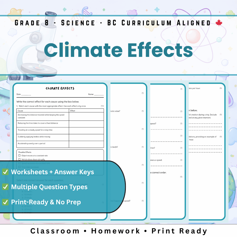 Grade 8 Science | Climate Effects Worksheet – Impact on Ecosystems (PDF)