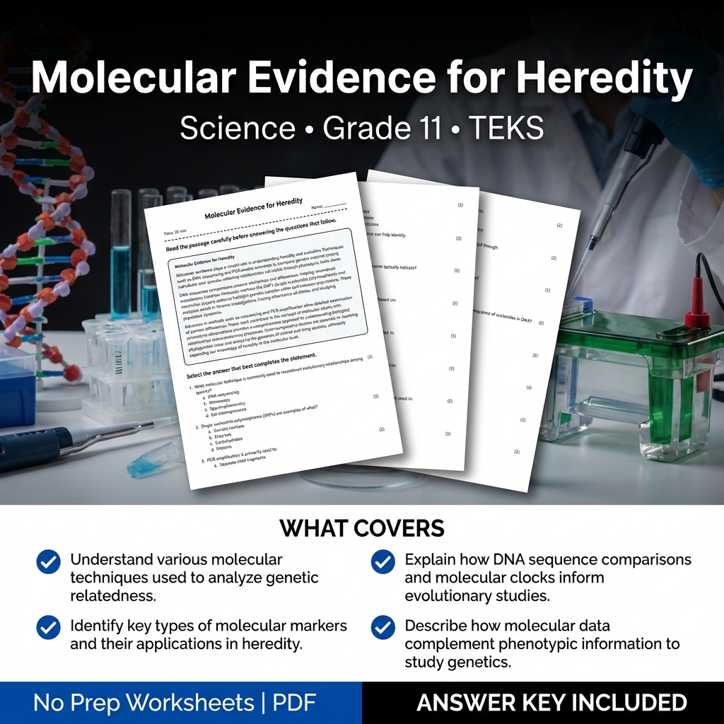 Molecular Evidence for Heredity Worksheet Grade 11 Science TEKS