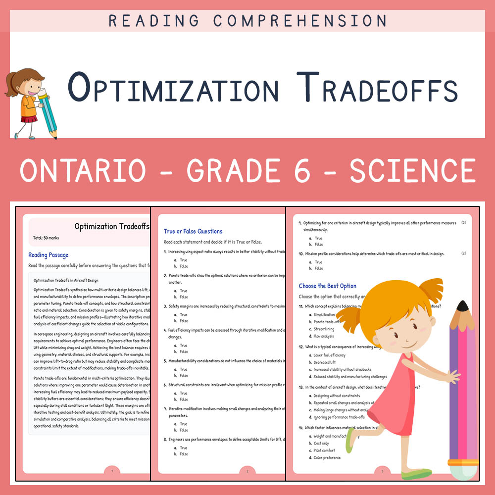 Grade 6 Science worksheet worksheet — Grade 6 Science | Optimization Tradeoffs Worksheet with Answer Key (PDF) — page 1