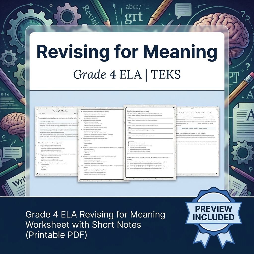 Grade 4 Drafting, Revising & Editing Writing ELA Lesson Bundle TEKS — included worksheet 5