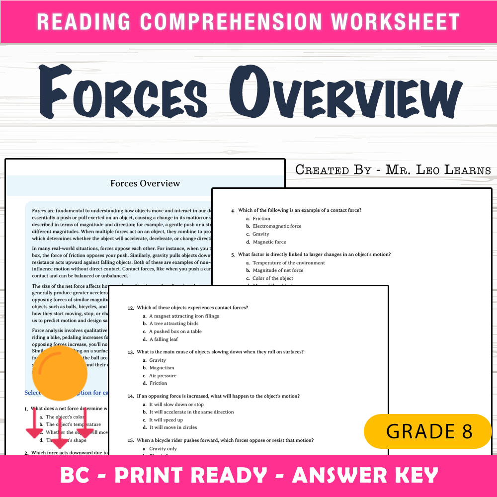 Grade 8 Science worksheet mcq paper worksheet — Grade 8 Science — Forces Overview Worksheet MCQ Paper for Mastery — page 1