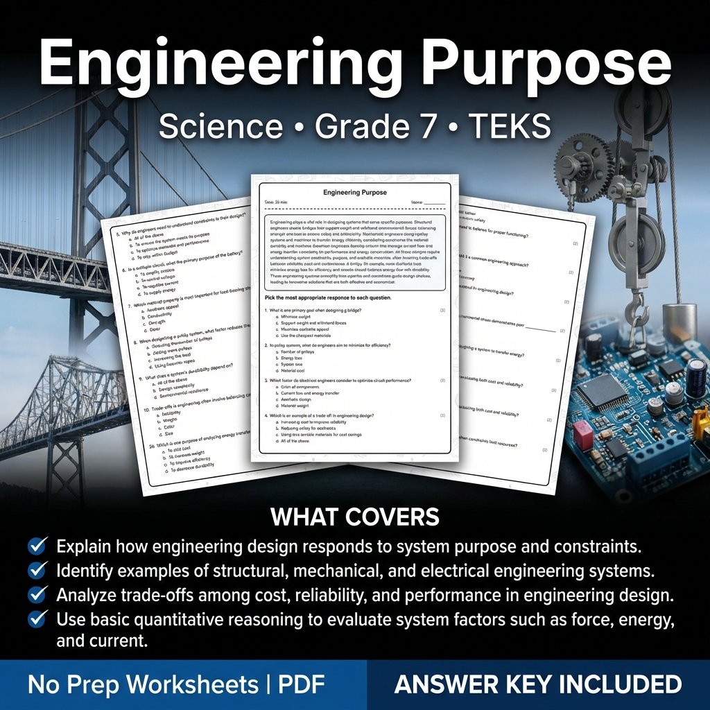 Engineering Purpose Grade 7 Science Worksheet | TEKS Practice