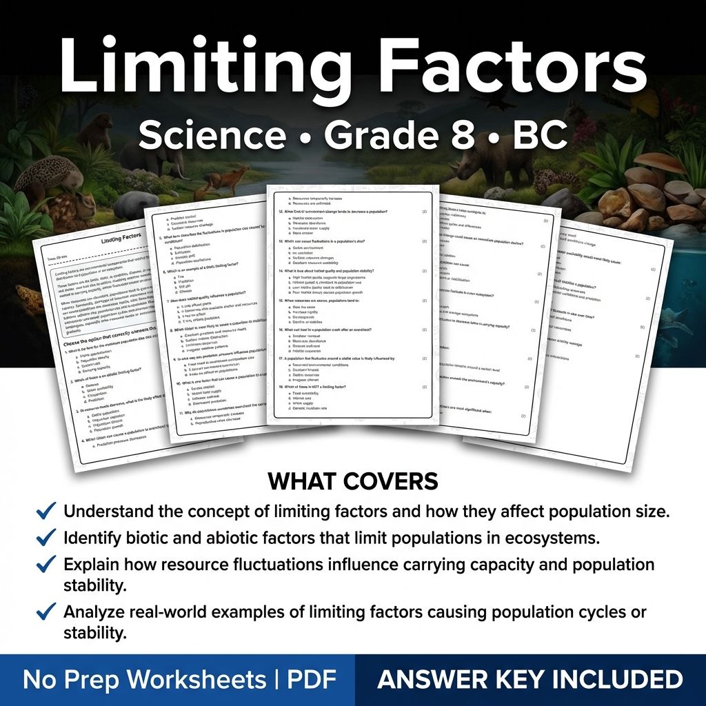 Grade 8 Science | Limiting Factors Printable Worksheet & Answer Key