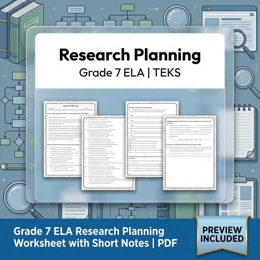 Grade 7 Evidence-Based Research Writing ELA full-year bundle TEKS — included worksheet 14