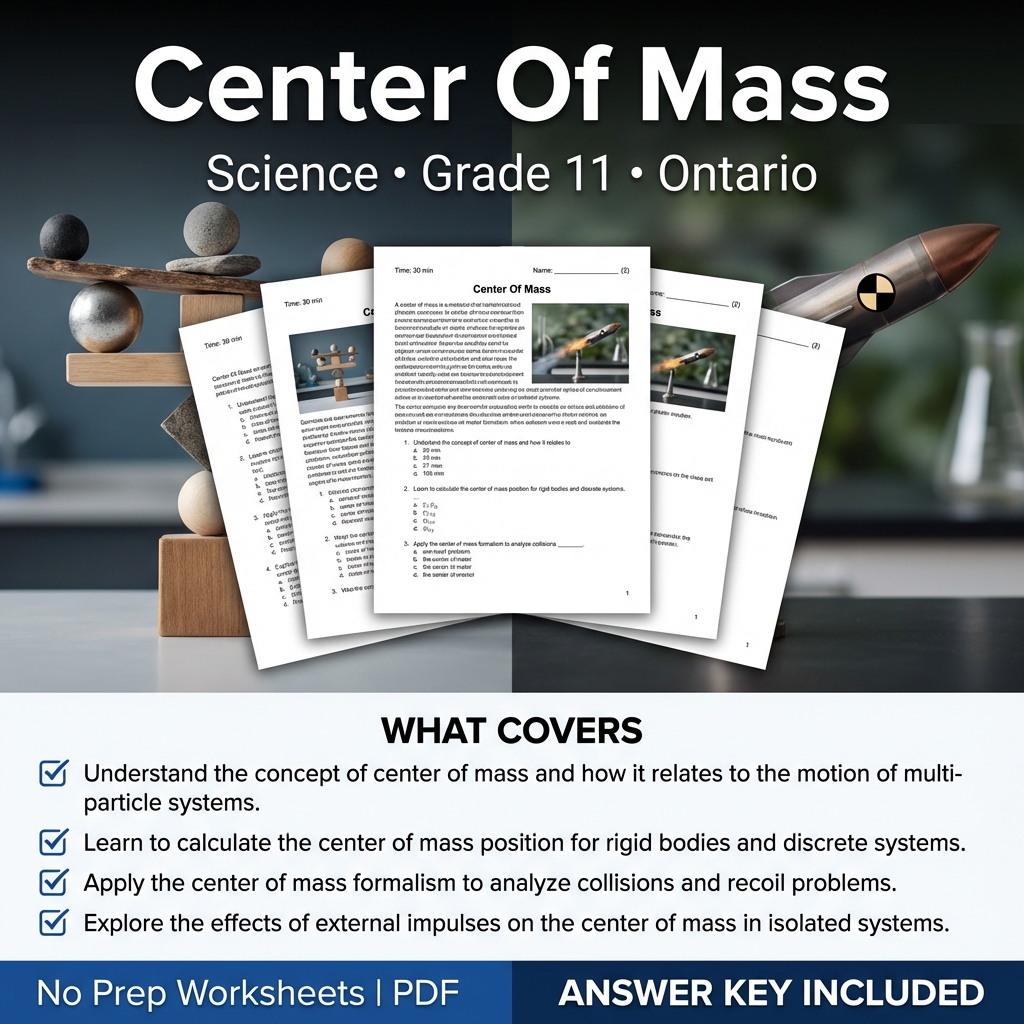 Center Of Mass Worksheet for Grade 11 Science | Ontario Standard