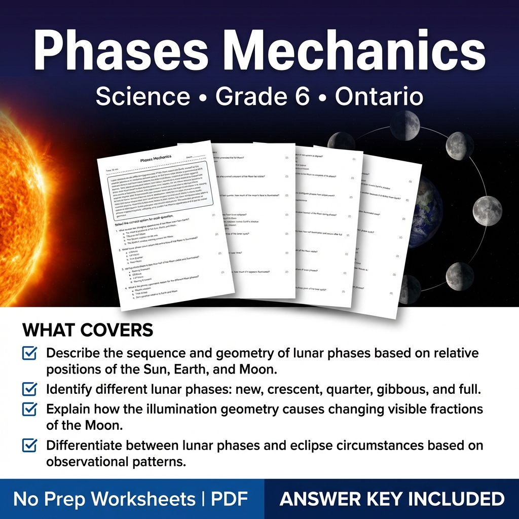 Grade 6 Science Worksheet on Phases of the Moon | Ontario Standards