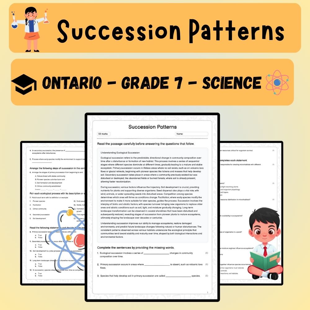 Grade 7 Science worksheet worksheet — Grade 7 Science | Understanding Succession Patterns Worksheet (PDF ) — page 1