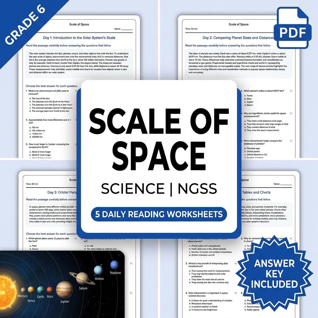 Grade 6 Science daily reading worksheet — 6th Grade Science | Scale of Space Daily Reading Worksheet (PDF+ Answer Key)