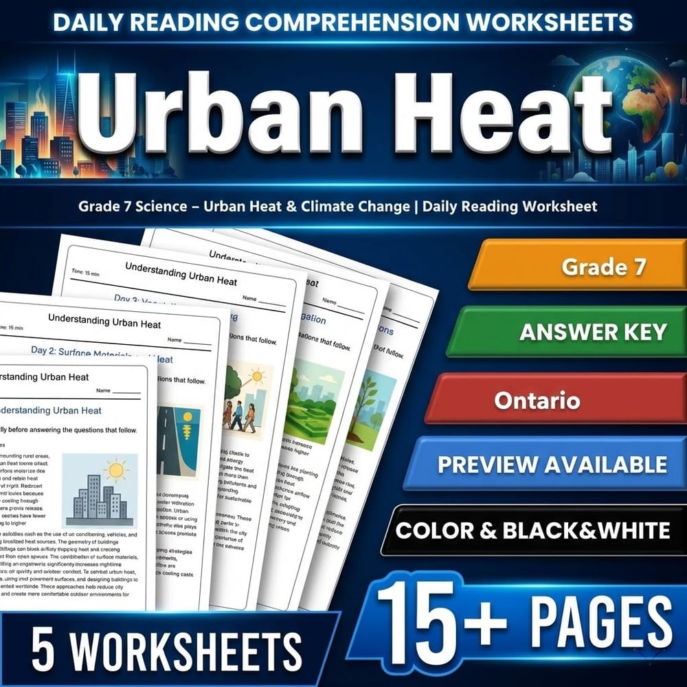 Thermal Energy Grade 7 Science Daily Reading Worksheets Bundle | Ontario — included worksheet 3
