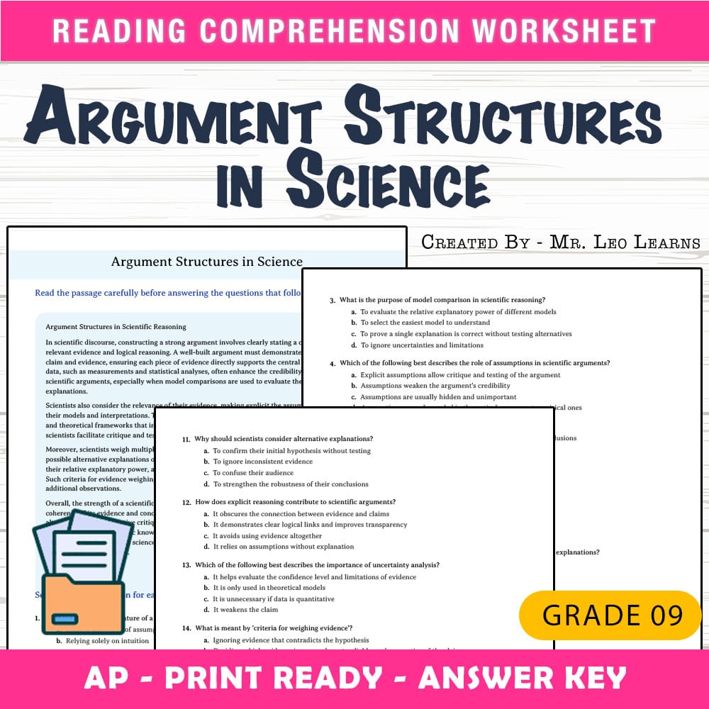 Grade 9 Science worksheet mcq paper worksheet — Grade 9 Science — Worksheet MCQ Paper for Mastering Argument Structures —…
