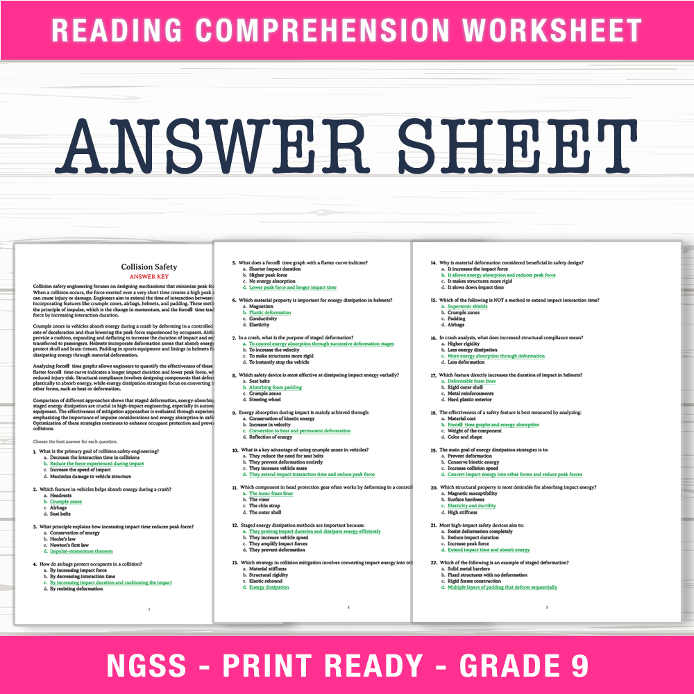 Grade 9 Science worksheet worksheet — Grade 9 Science | Collision Safety Worksheet (PDF + Answer Key) — page 2