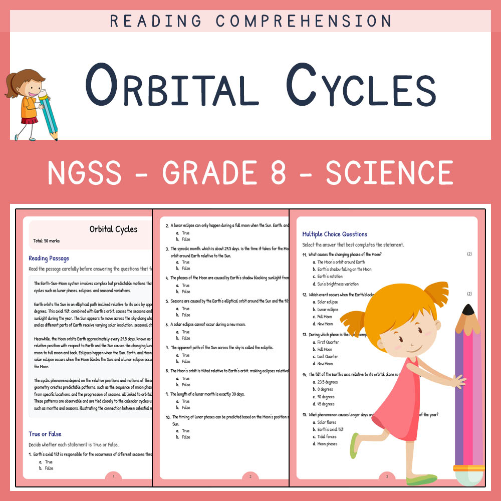 Grade 8 Science worksheet worksheet — Grade 8 Science | Orbital Cycles Worksheet with Answer Key (NGSS-Aligned) — page 1