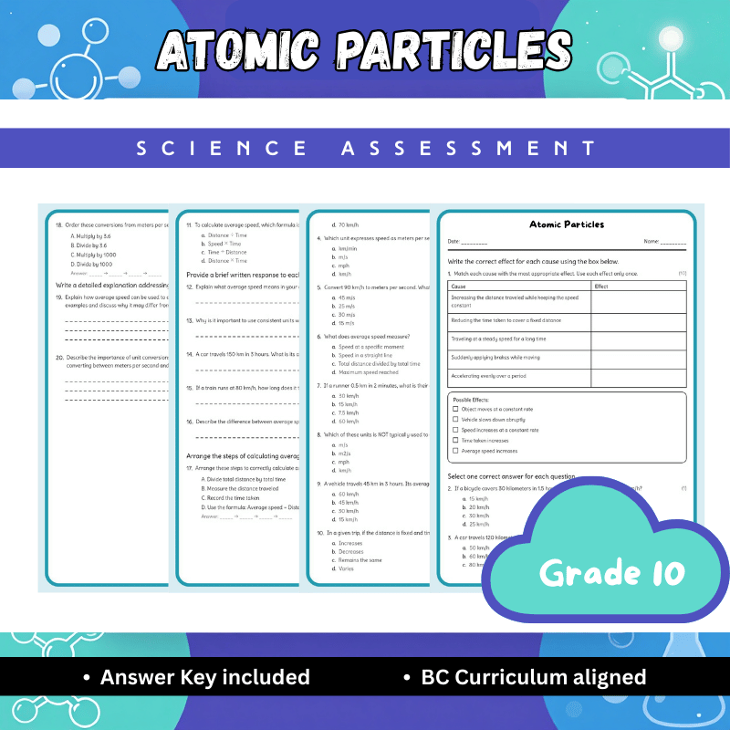 Grade 10 Science | Atomic Particles Worksheet + Answer Key (BC Standards)