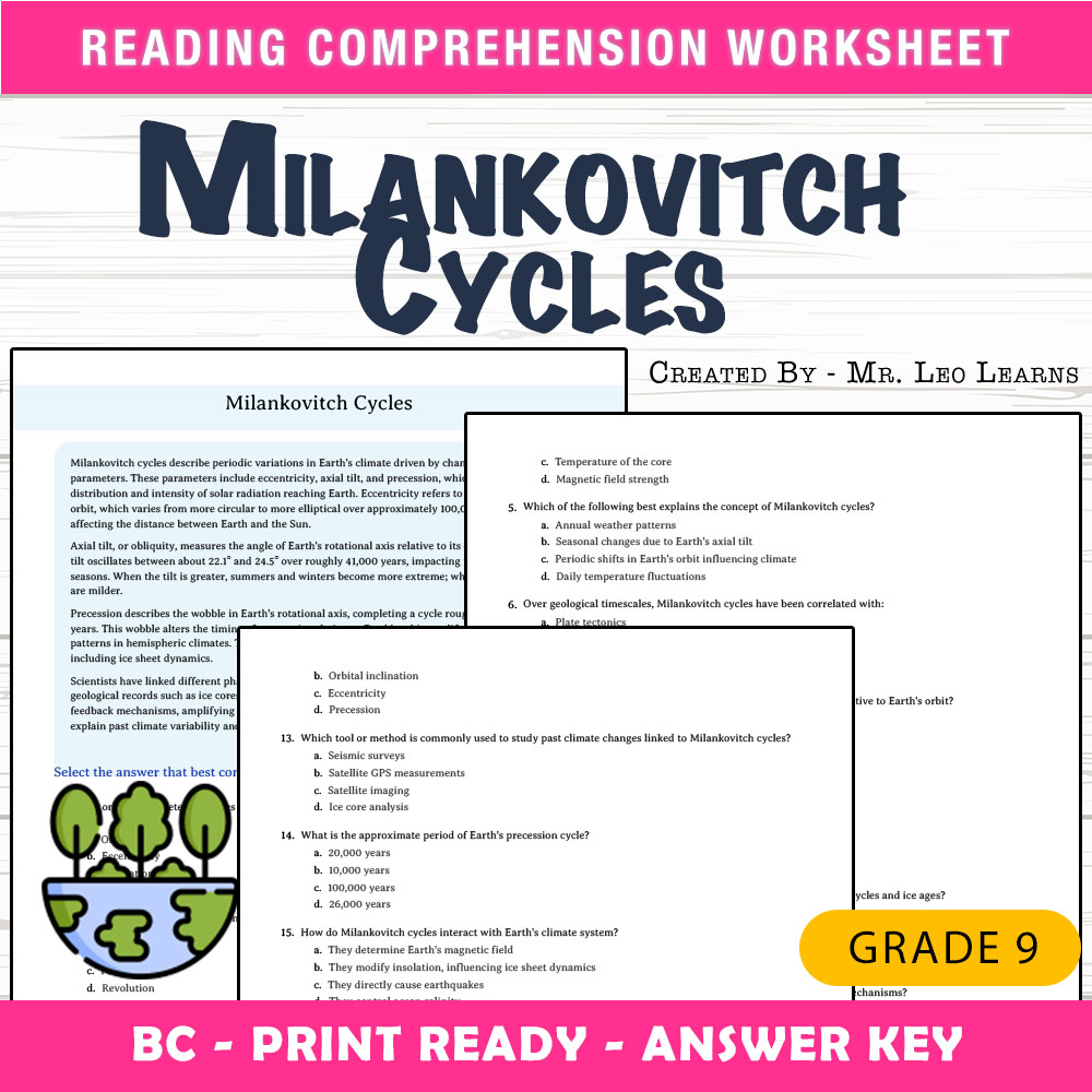 Grade 9 Science worksheet mcq paper worksheet — Grade 9 Science — Worksheet MCQ Paper for Mastering Milankovitch Cycles —…