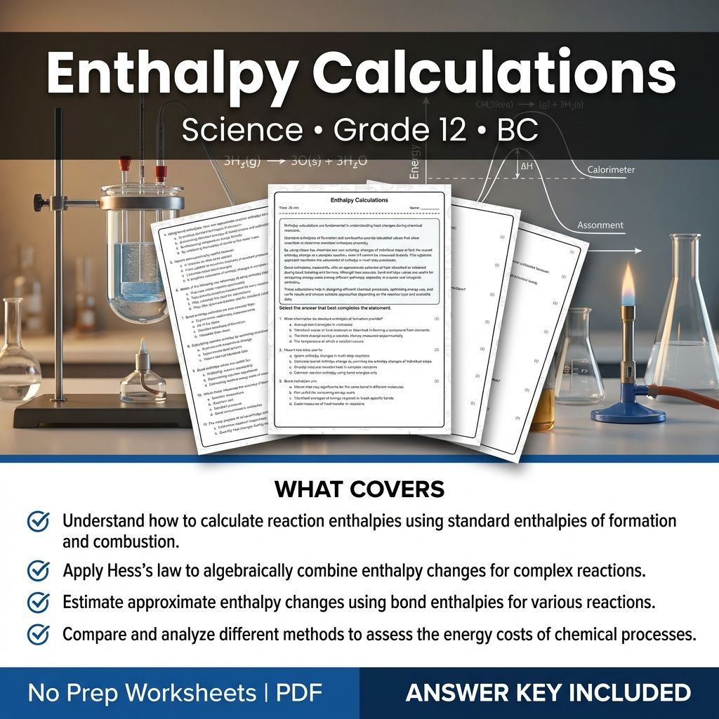 Enthalpy Calculations Worksheet for Grade 12 Science BC Standards