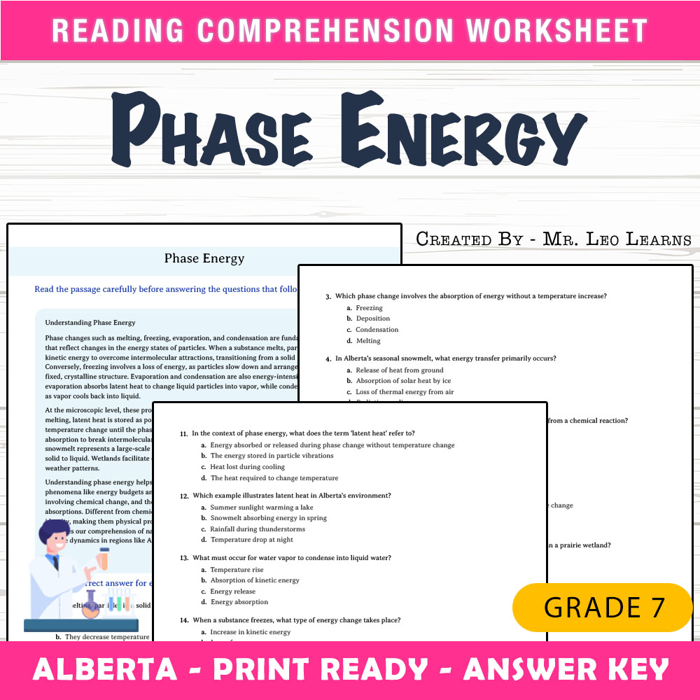 Grade 7 Science worksheet mcq paper worksheet — Grade 7 Science — Phase Energy Worksheet for Mastery — page 1