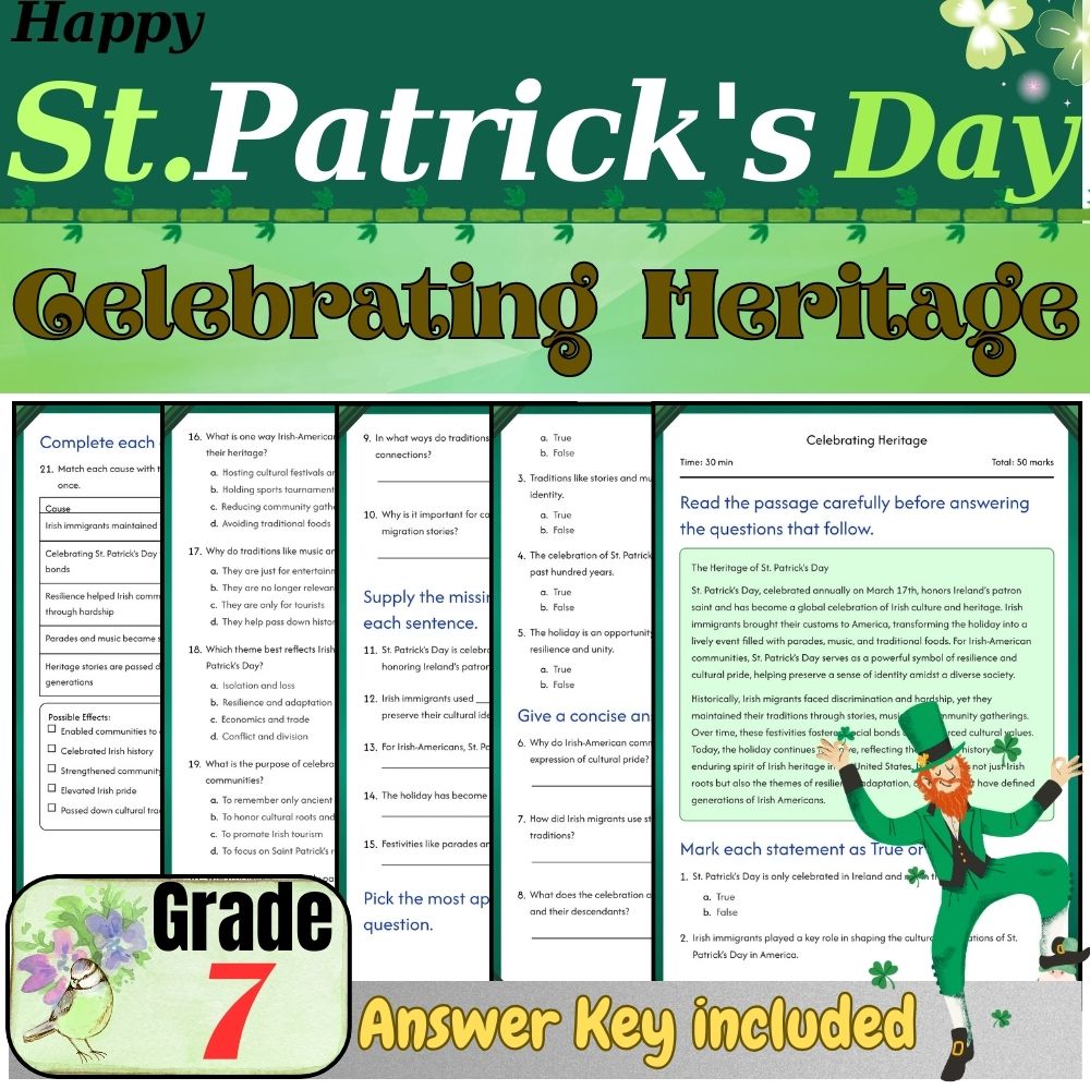 Grade 7Seasonal Unit|St. Patrick's Day Worksheets for Irish Symbols & Traditions — included worksheet 4