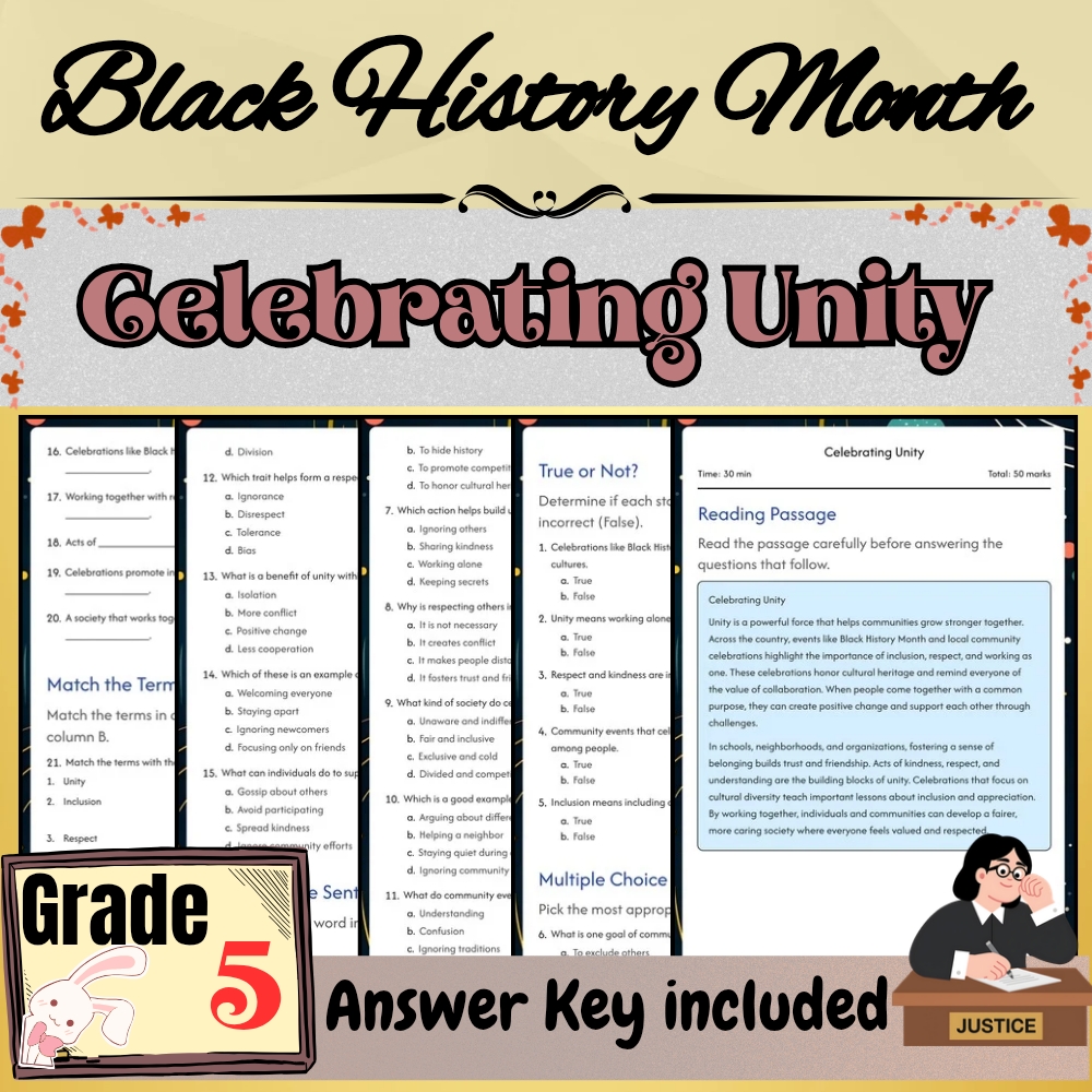 Grade 5 Seasonal Black Friday Worksheet for Celebrating Unity | PDF + Answer Key