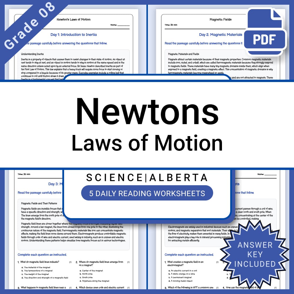 Grade 8 Science – Newton's Laws Daily Reading Worksheet + Answer Key