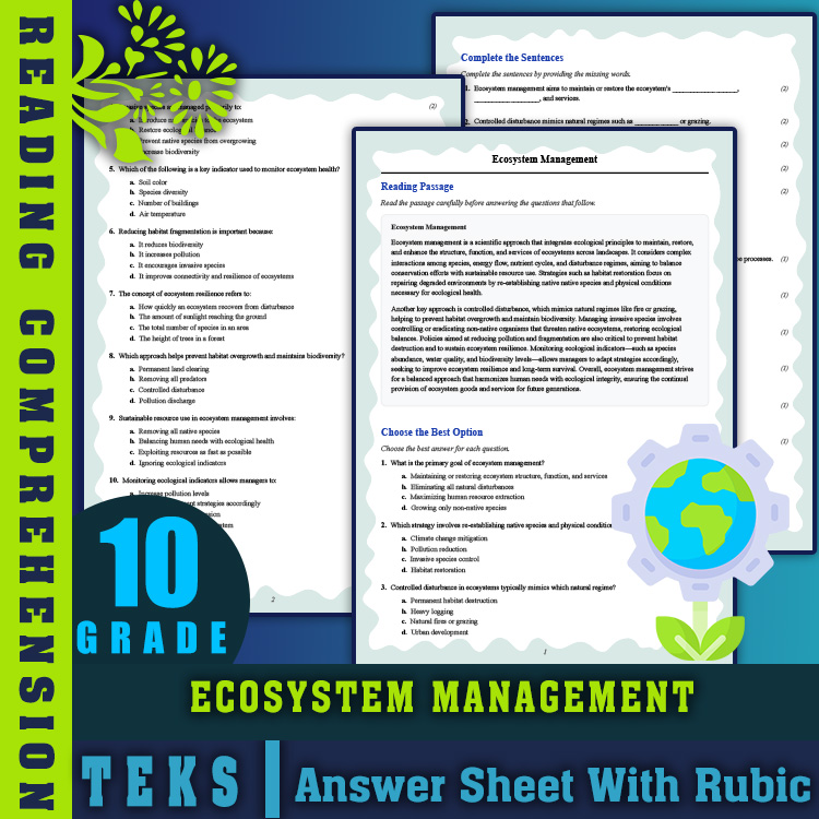 Grade 10 Science reading worksheets worksheet — Grade 10 Science | Ecosystem Management Reading Worksheet & Answer Key (PD…