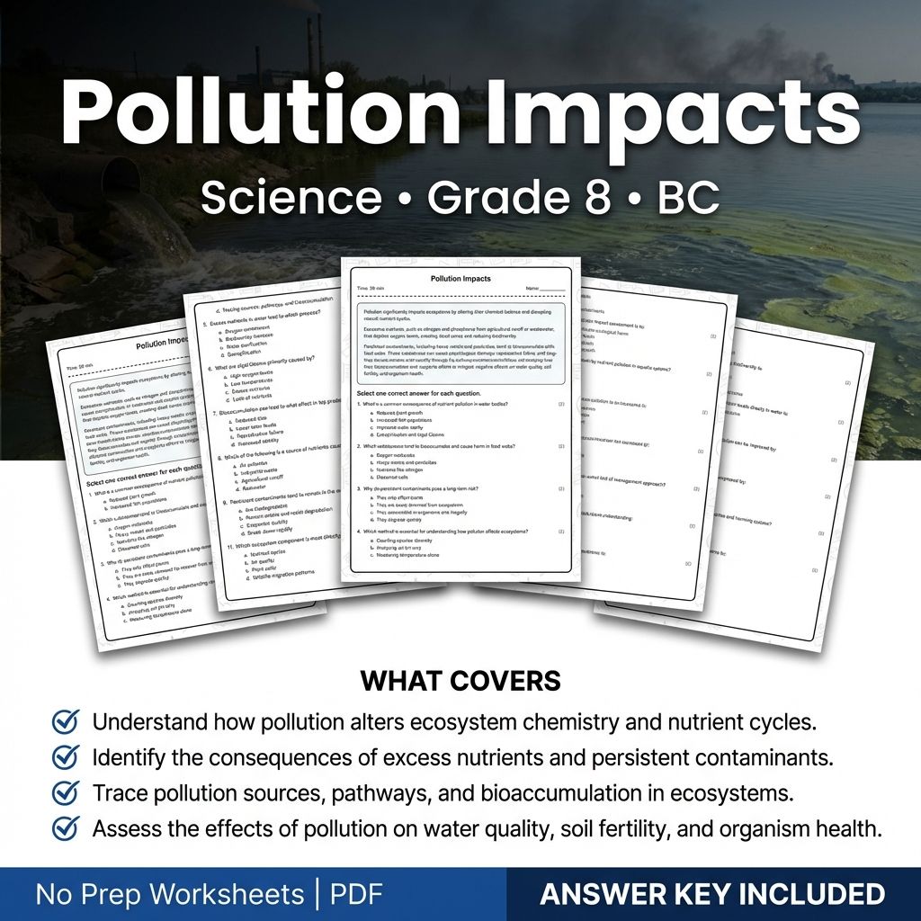 Grade 8 Science | Pollution Impacts Worksheet & Answer Key – Classroom Practice