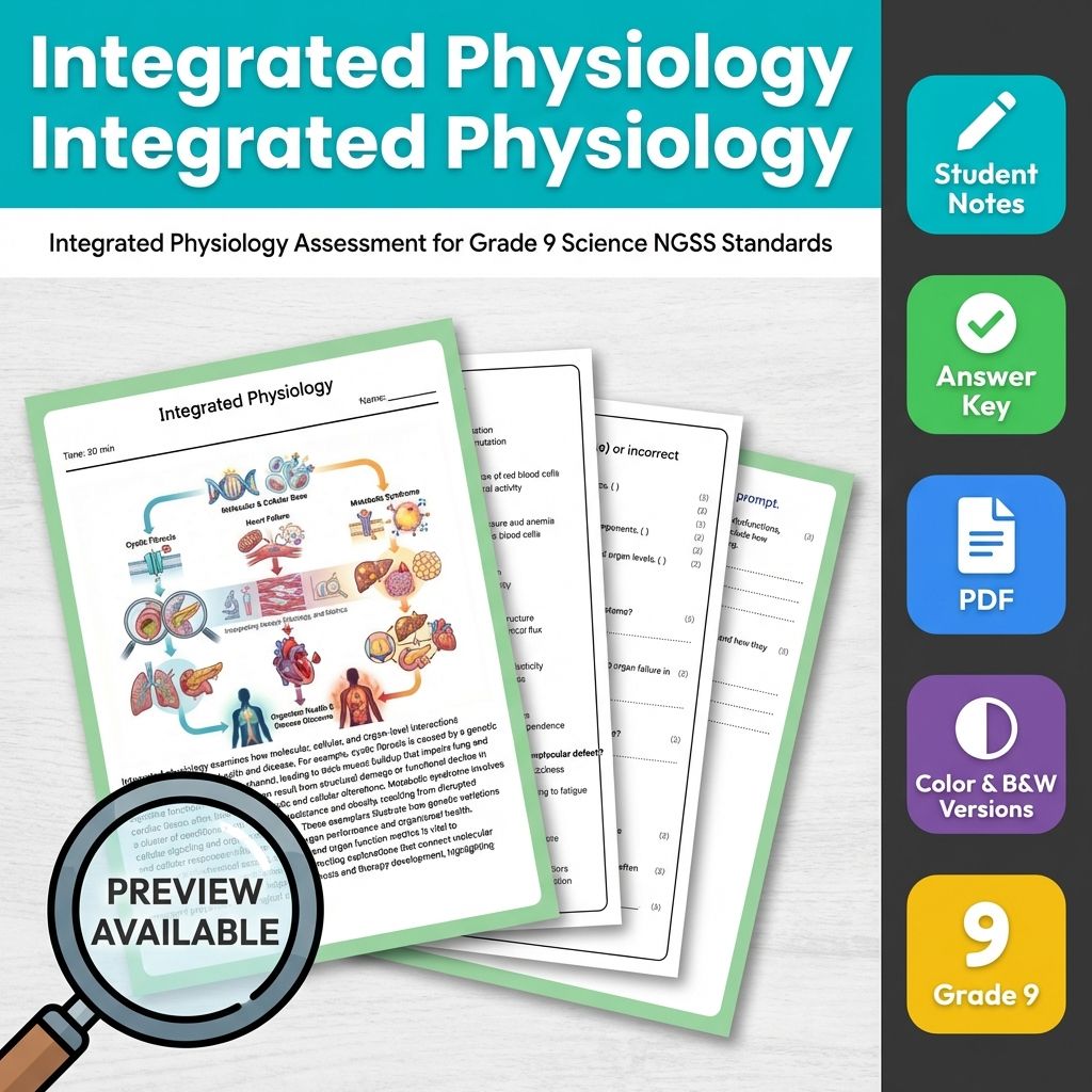 Integrated Physiology Assessment for Grade 9 Science NGSS Standards