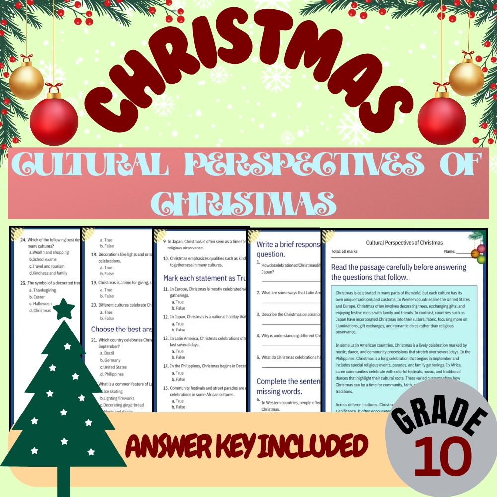 Grade 10 Seasonal Bundle – Christmas Traditions & Symbols (PDF + Answer Keys) — included worksheet 3