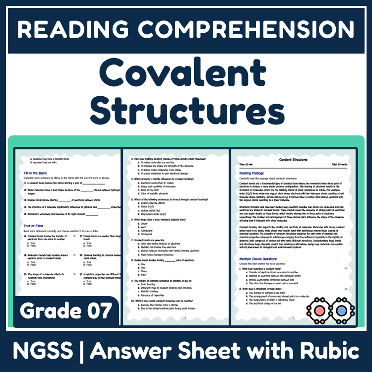 Science reading worksheets worksheet — 7th Grade Science Reading Worksheet | Understanding Covalent Bonds & Molecules — pa…