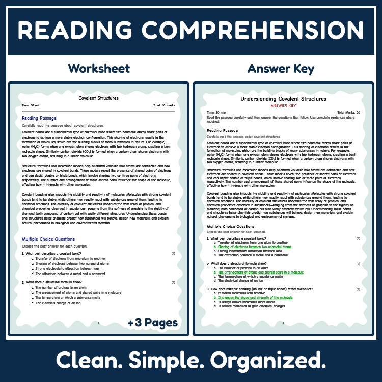 Science reading worksheets worksheet — 7th Grade Science Reading Worksheet | Understanding Covalent Bonds & Molecules — pa…