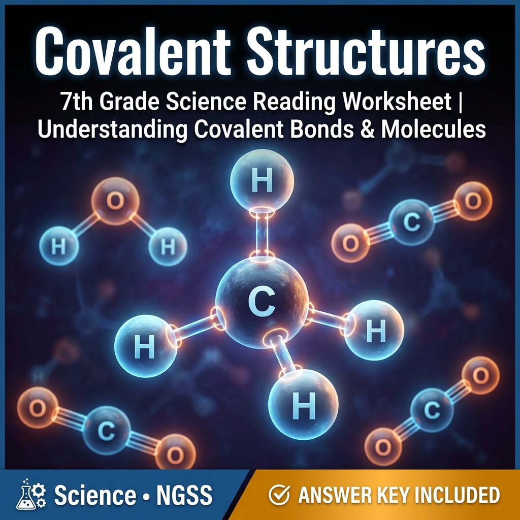 7th Grade Science Reading Worksheet | Understanding Covalent Bonds & Molecules
