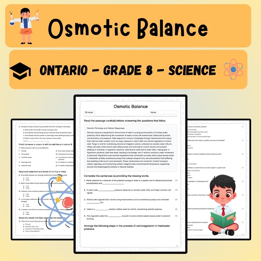 Grade 8 Science worksheet worksheet — Grade 8 Science | Osmotic Balance Worksheet (PDF) – Ontario Standards — page 1