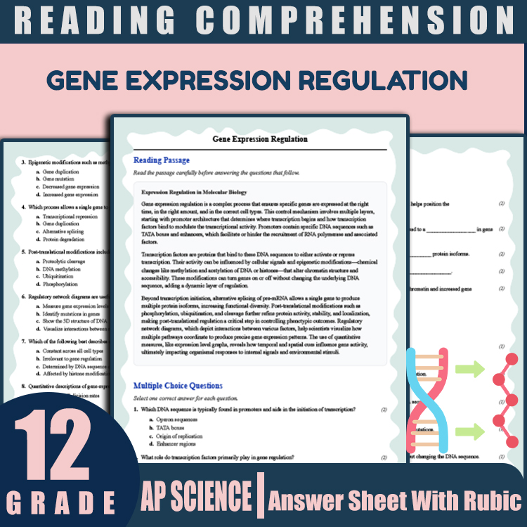 Grade 12 Science reading worksheets worksheet — Grade 12 Science | Gene Expression Regulation Reading Worksheet (PDF + Rub…