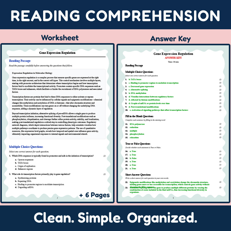 Grade 12 Science reading worksheets worksheet — Grade 12 Science | Gene Expression Regulation Reading Worksheet (PDF + Rub…