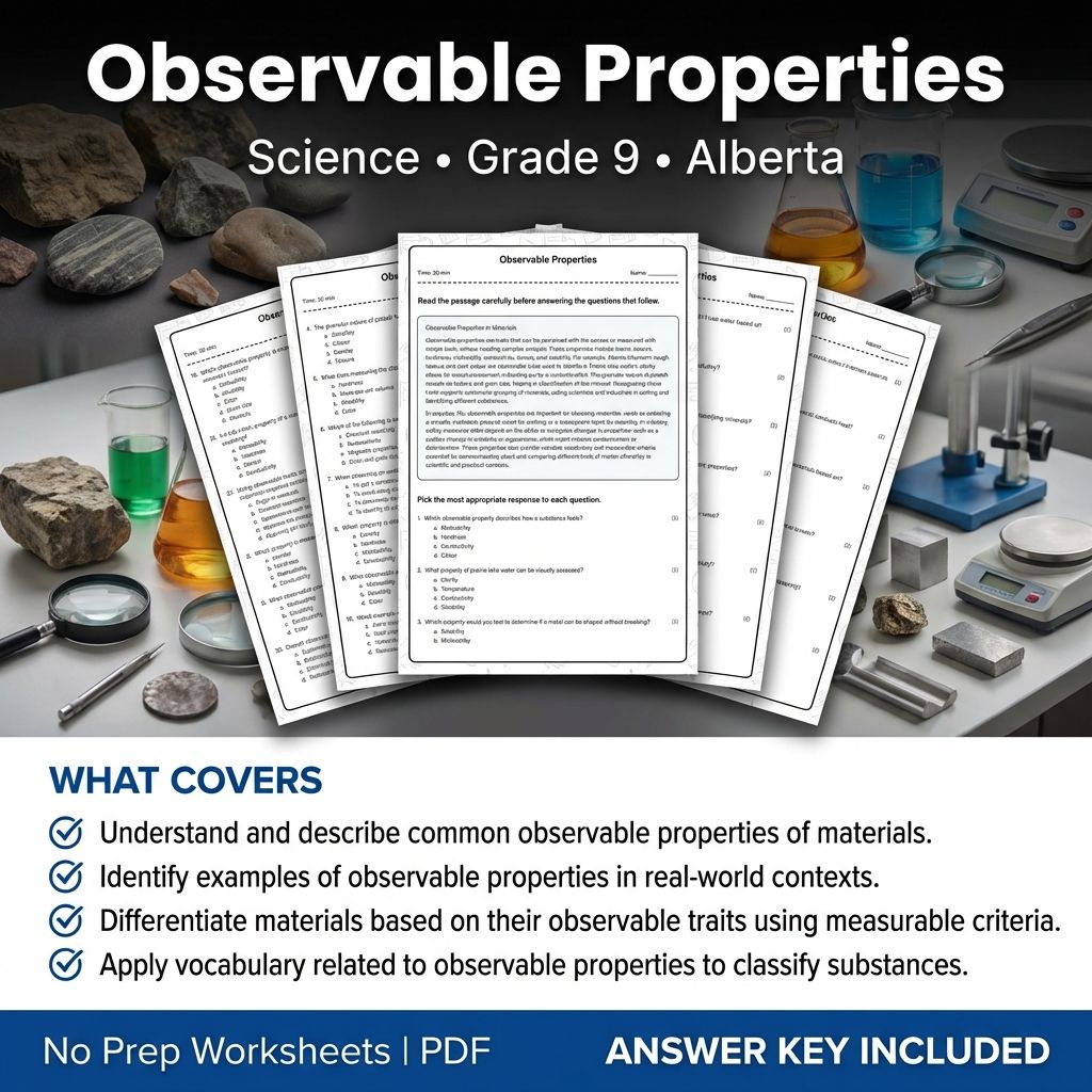 Grade 9 Science Worksheet on Observable Properties | Alberta Standards