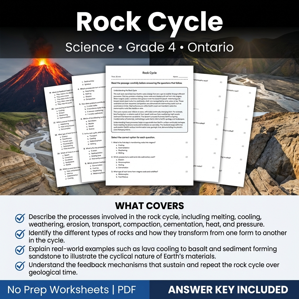 Rock Cycle Worksheet for Grade 4 Science | Ontario Standard