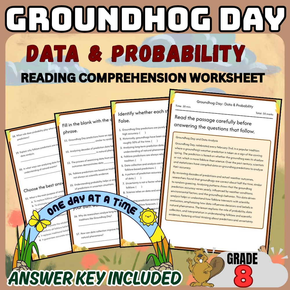 Grade 8 Holiday Groundhog Day Worksheet Bundle |February Themed[PDF+Answer Key] — included worksheet 2